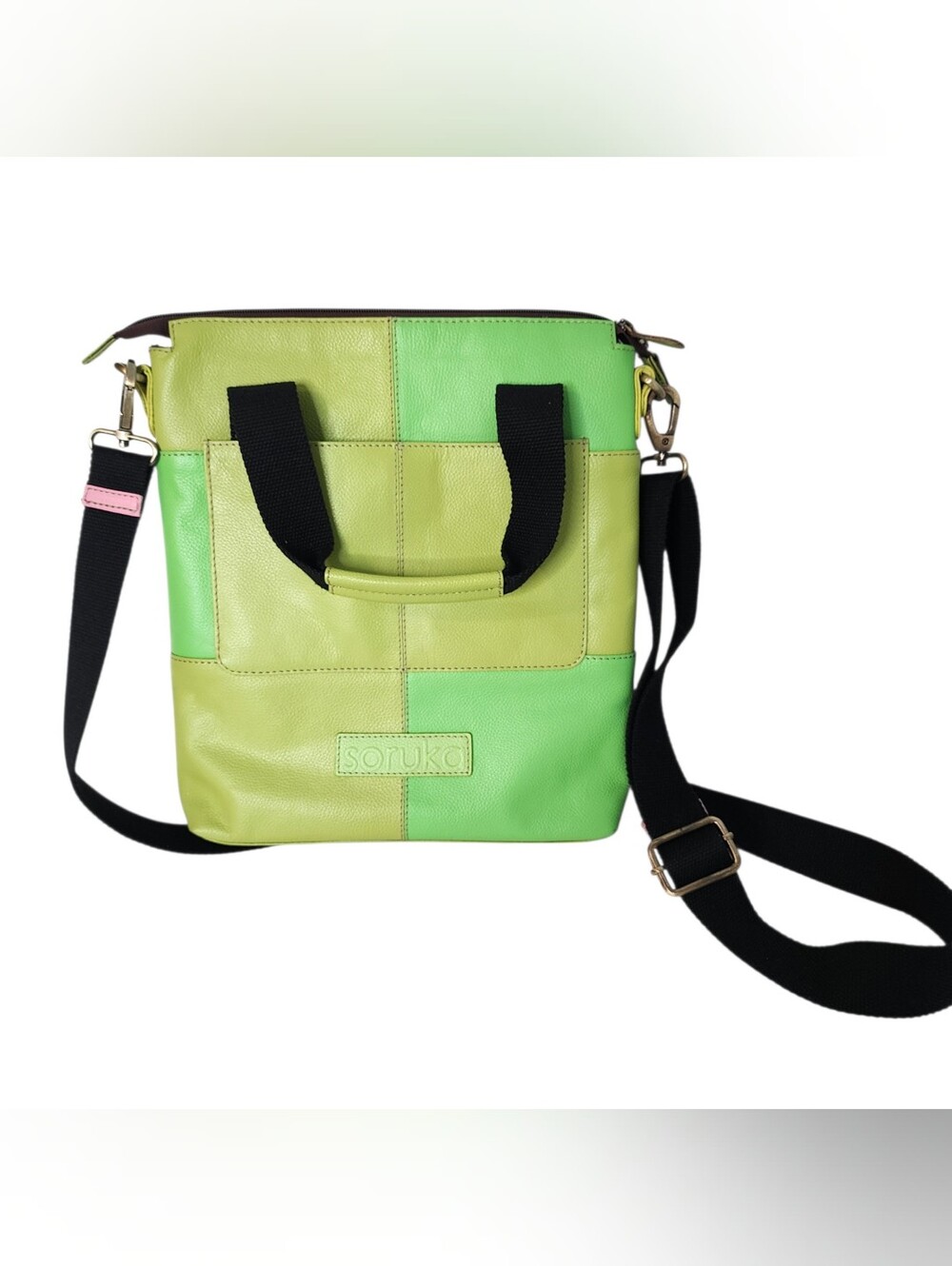 Soruka Genuine Leather Colorblock Combination Crossbody Top Handle Unisex Bag